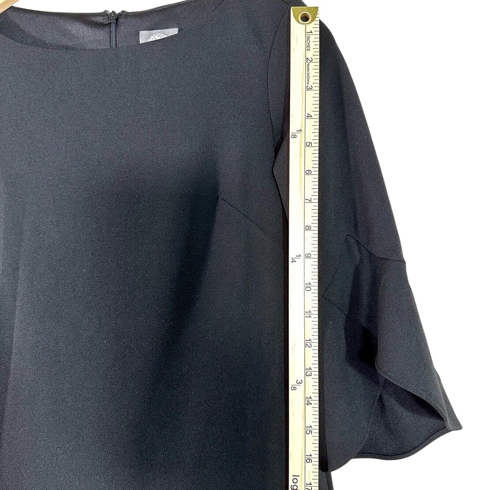 Vince Camuto Black Tiered Bell Sleeve Shift Dress Womens 2P Petite Boat Neck Zip - Picture 6 of 9